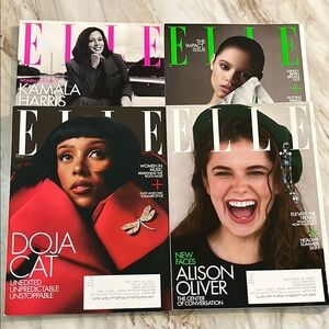 4 Elle Magazines with Kamala Harris, Jenna Ortega, Doja Cat, Alison Oliver